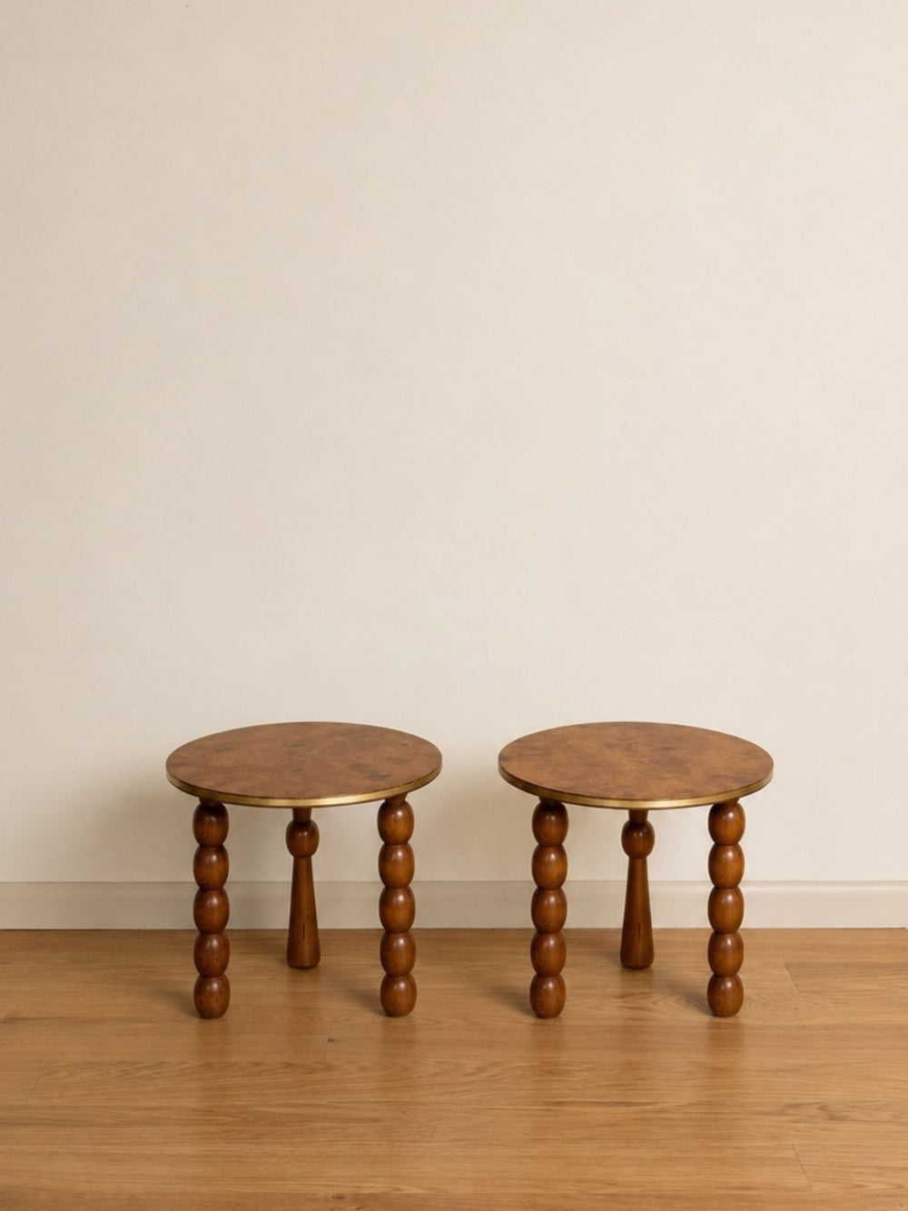 Pair of Burlwood Drinks Tables with Turned Legs