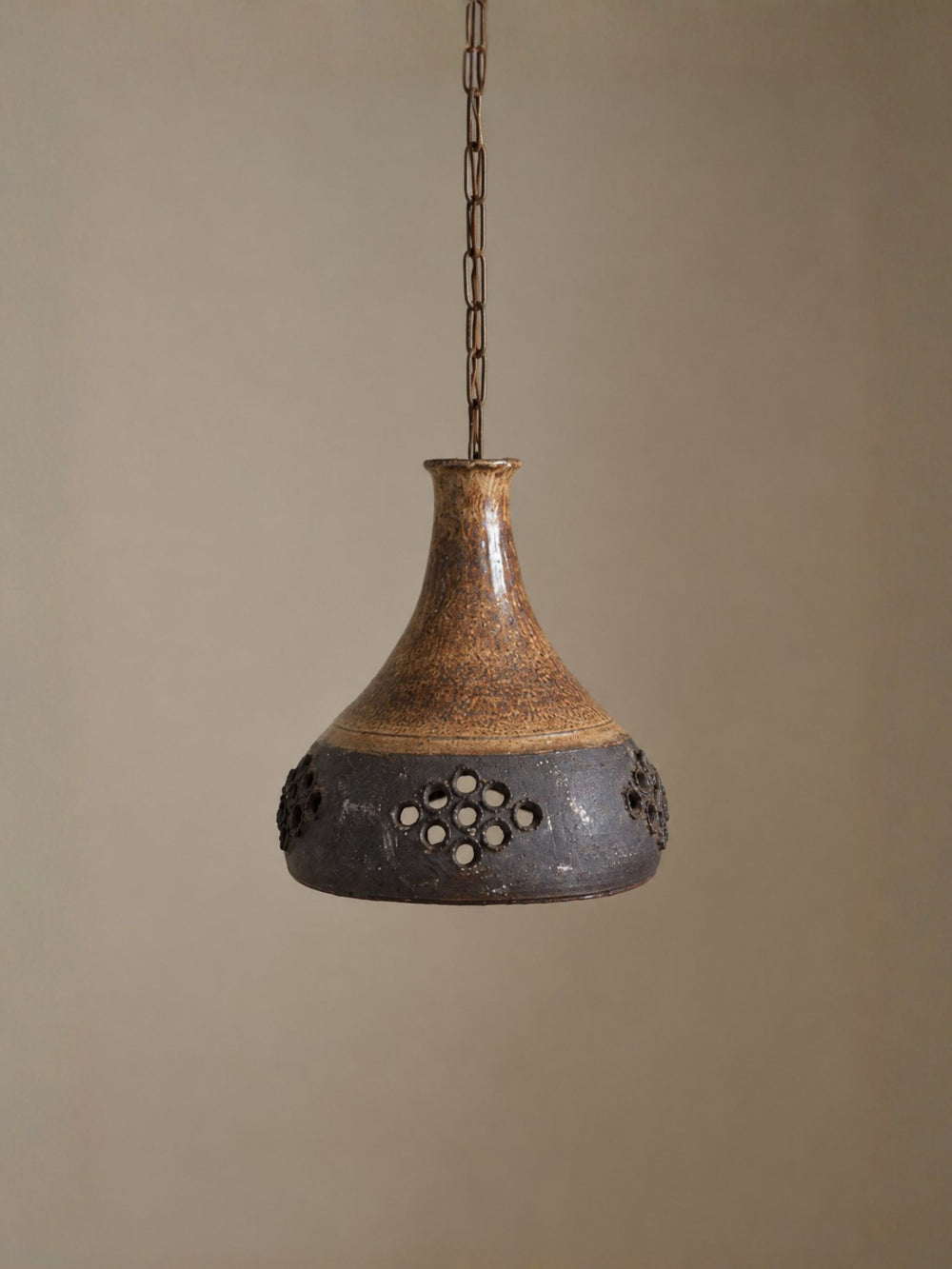 Vintage Danish Brutalist Ceramic Pendant Light, Tall Neck Form