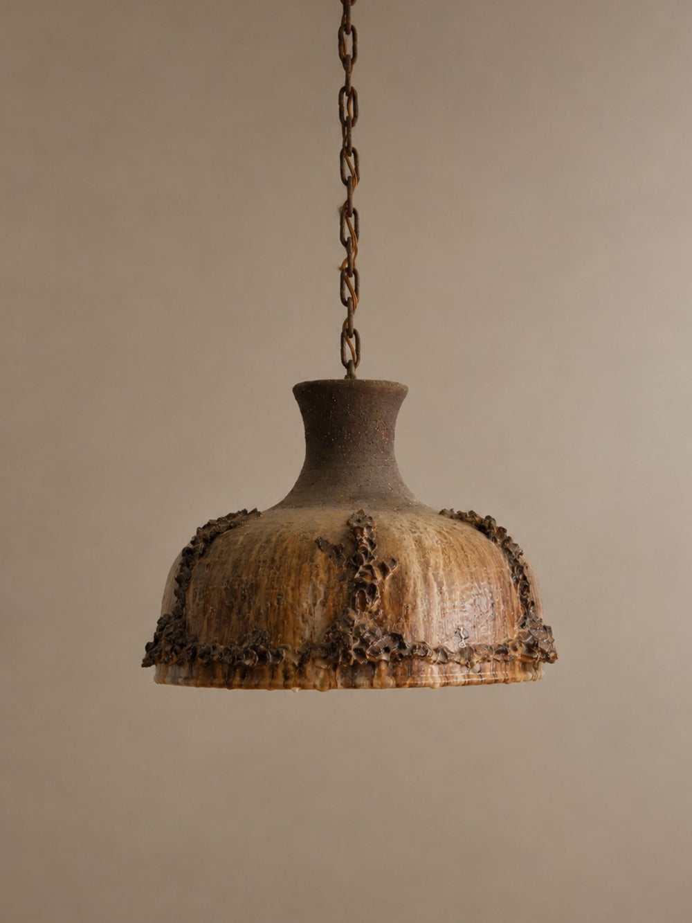 Vintage 1970s Danish Brutalist Ceramic Pendant Light with Applied Clay Detail