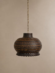 Vintage 1970s Danish Brutalist Ceramic Pendant Light with Circular Relief Detail