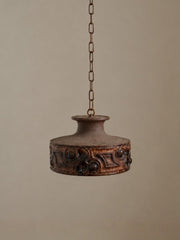 Vintage 1970s Danish Brutalist Ceramic Pendant Light with Ribbed Surface and Sculptural Relief Band