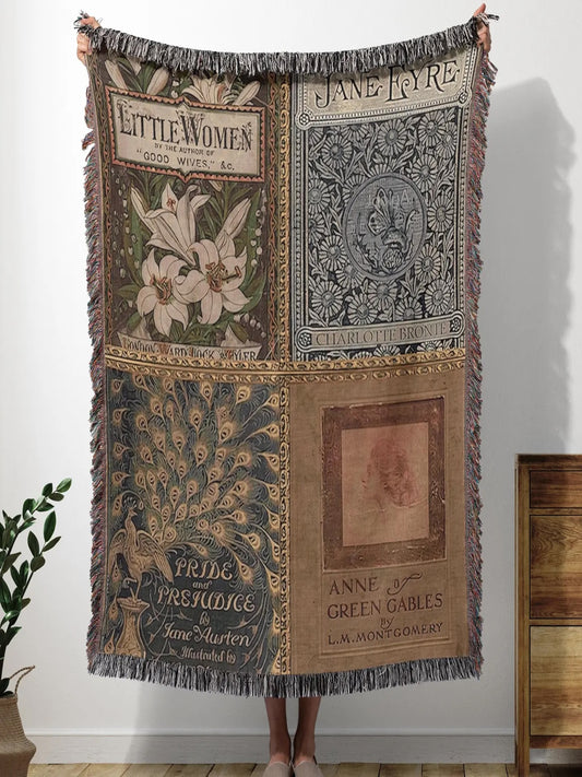 Vintage Style Book Cover Woven Blanket