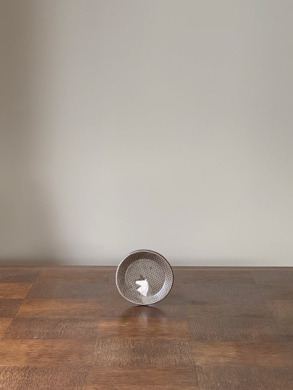 Handmade Ceramic Trinket Dish with White Horse on Gray