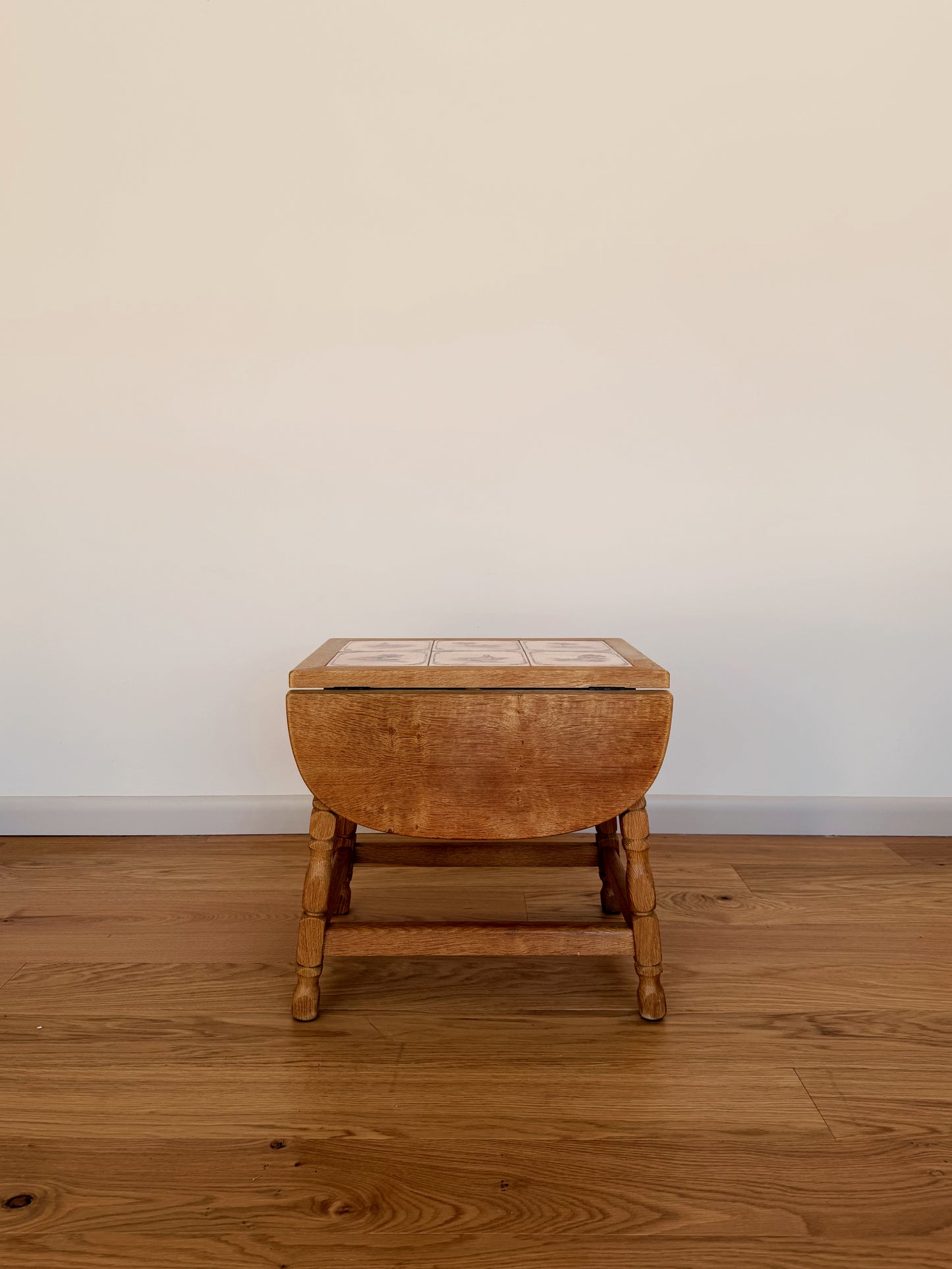 Danish Oak & Tile Drop-Leaf Side Table c. 1970s
