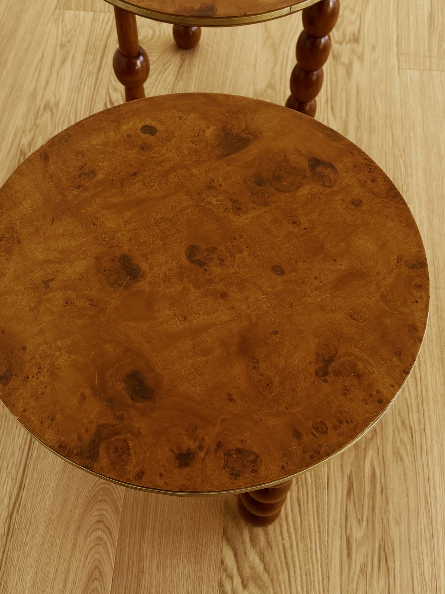 Pair of Burlwood Drinks Tables with Turned Legs