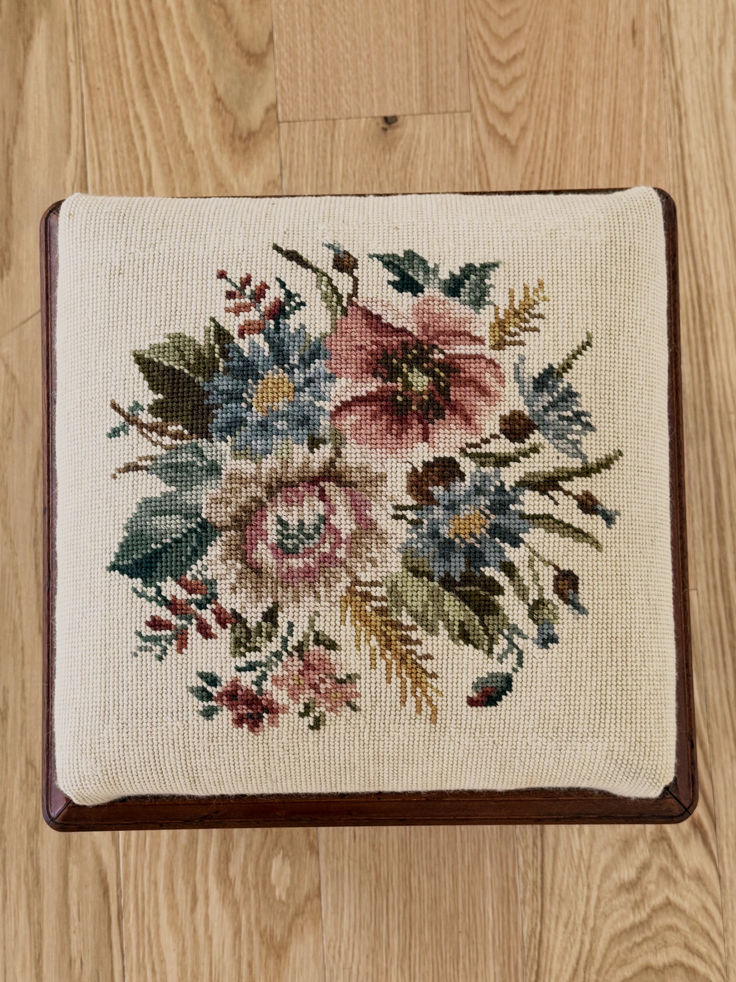 Needlepoint Upholstered Stool