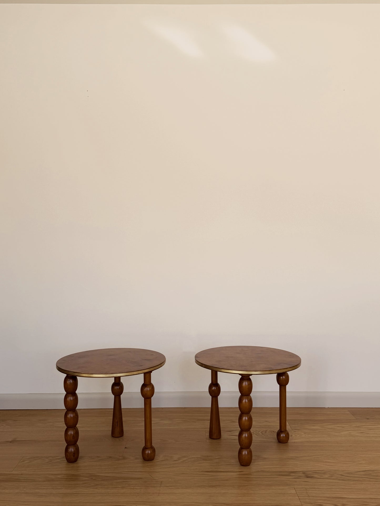 Pair of Burlwood Drinks Tables with Turned Legs