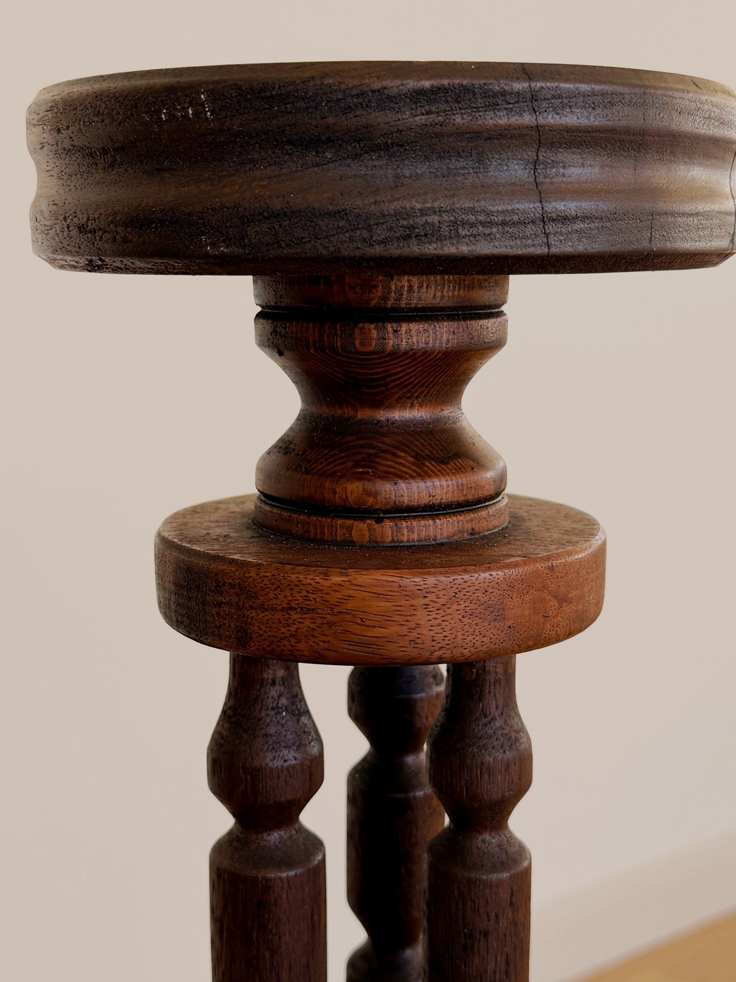 Vintage Turned Wood Pedestal Stand
