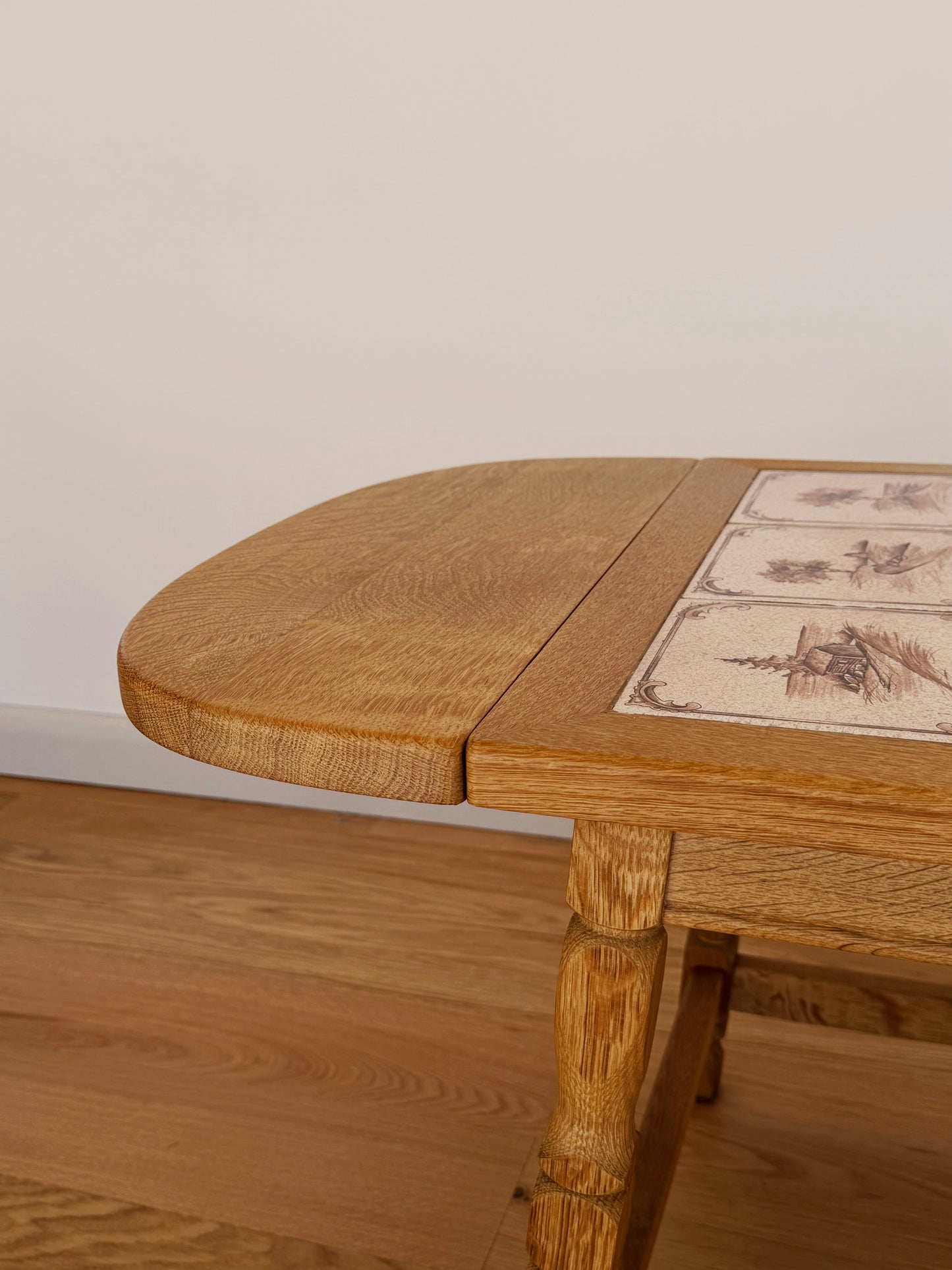 Danish Oak & Tile Drop-Leaf Side Table c. 1970s