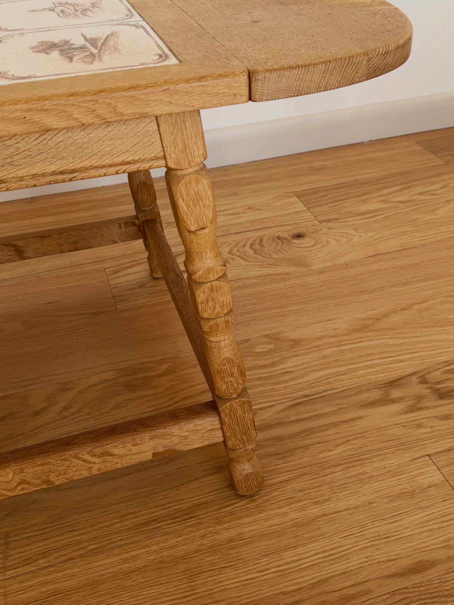 Danish Oak & Tile Drop-Leaf Side Table c. 1970s
