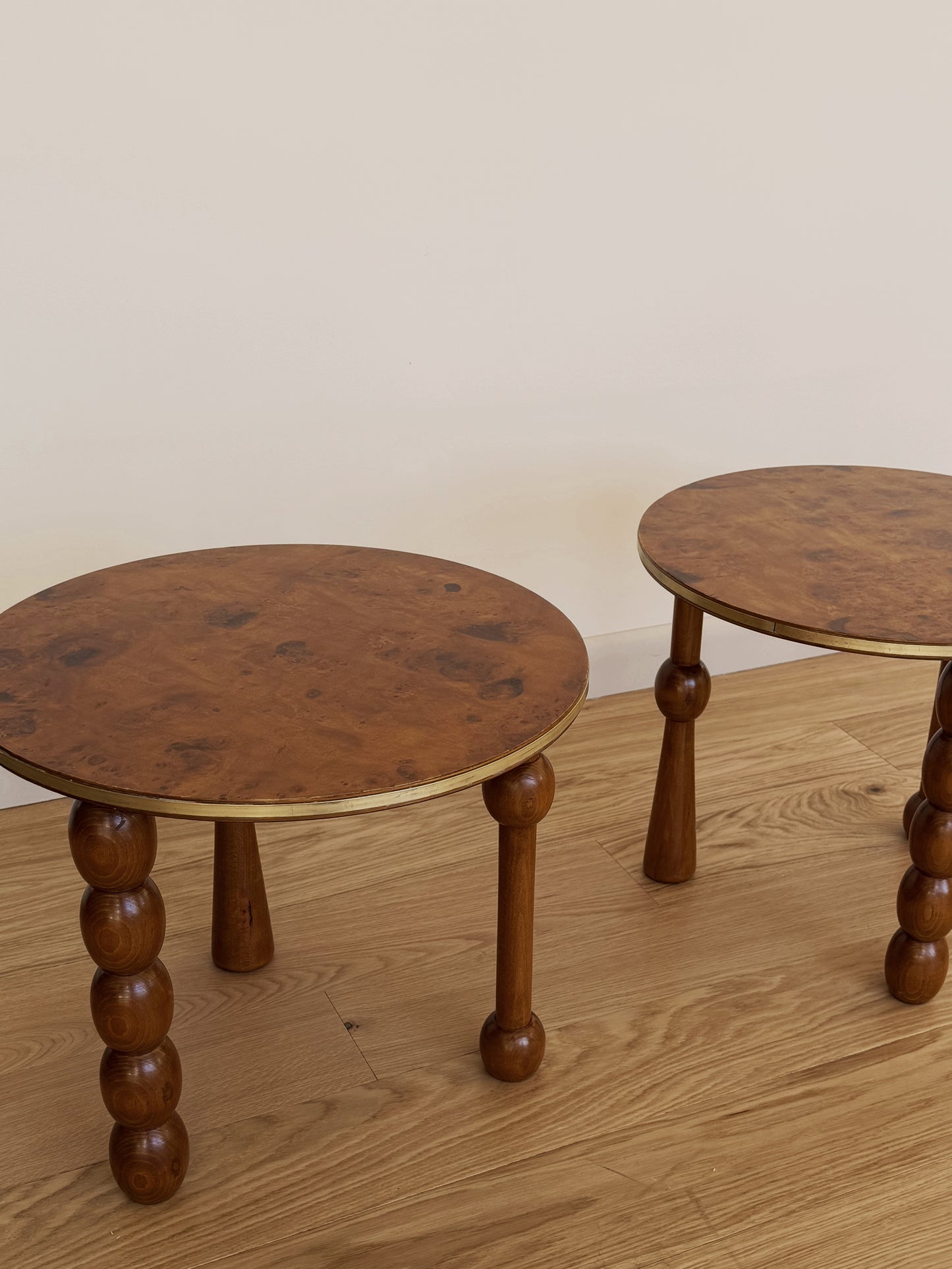 Pair of Burlwood Drinks Tables with Turned Legs