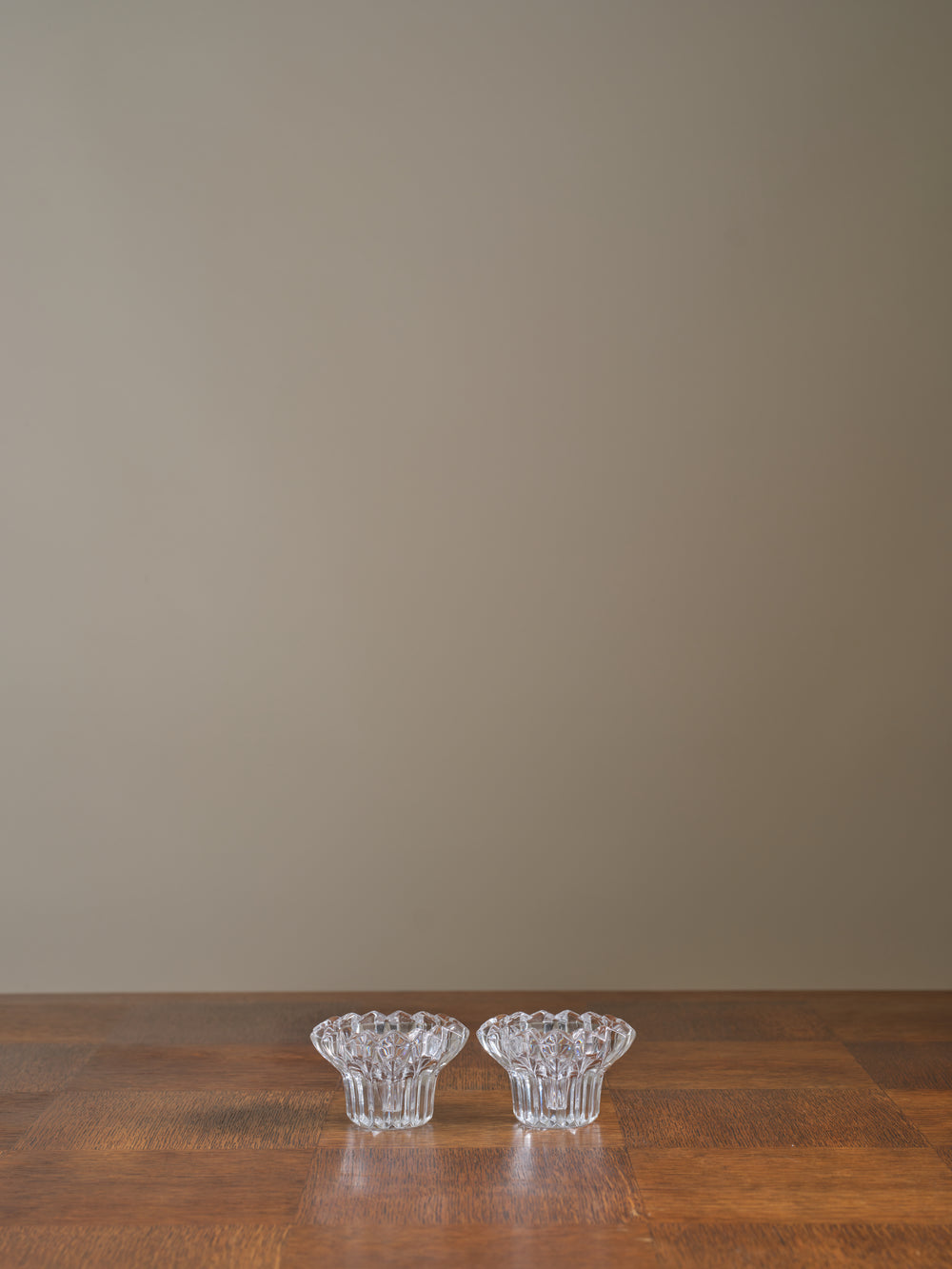 Set of Two Vintage Short Glass Candlesticks