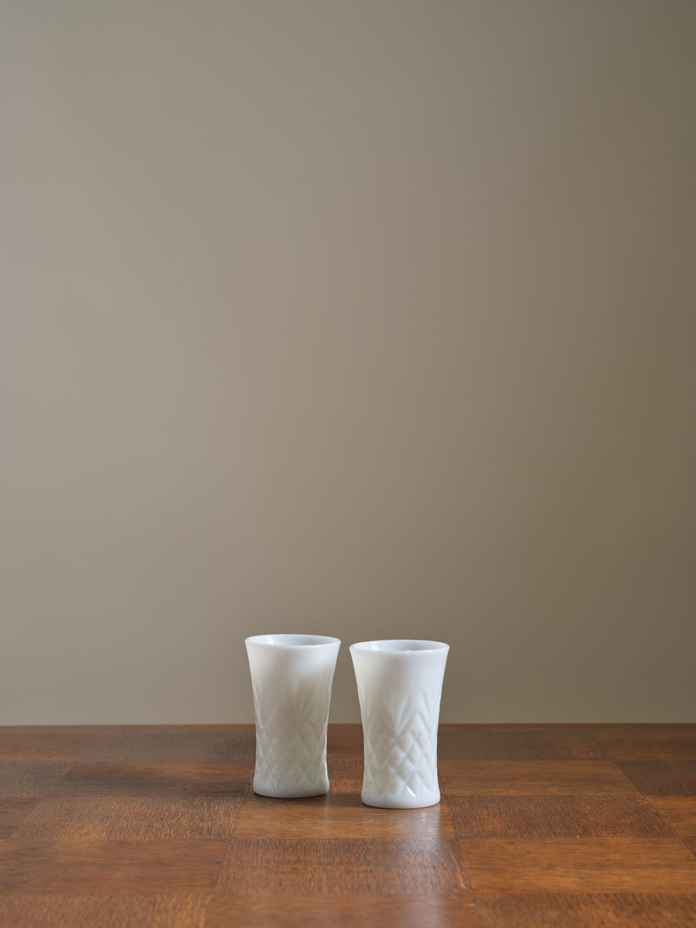 Set of Two Vintage White Milk Glass Vases