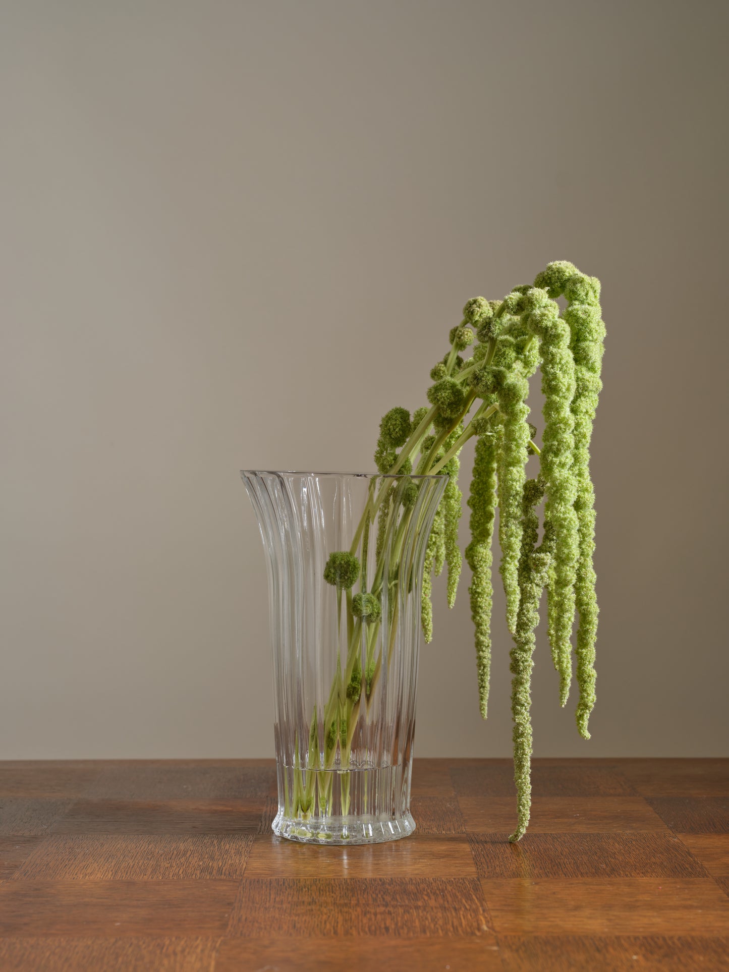 Vintage Tall Glass Ribbed Vase