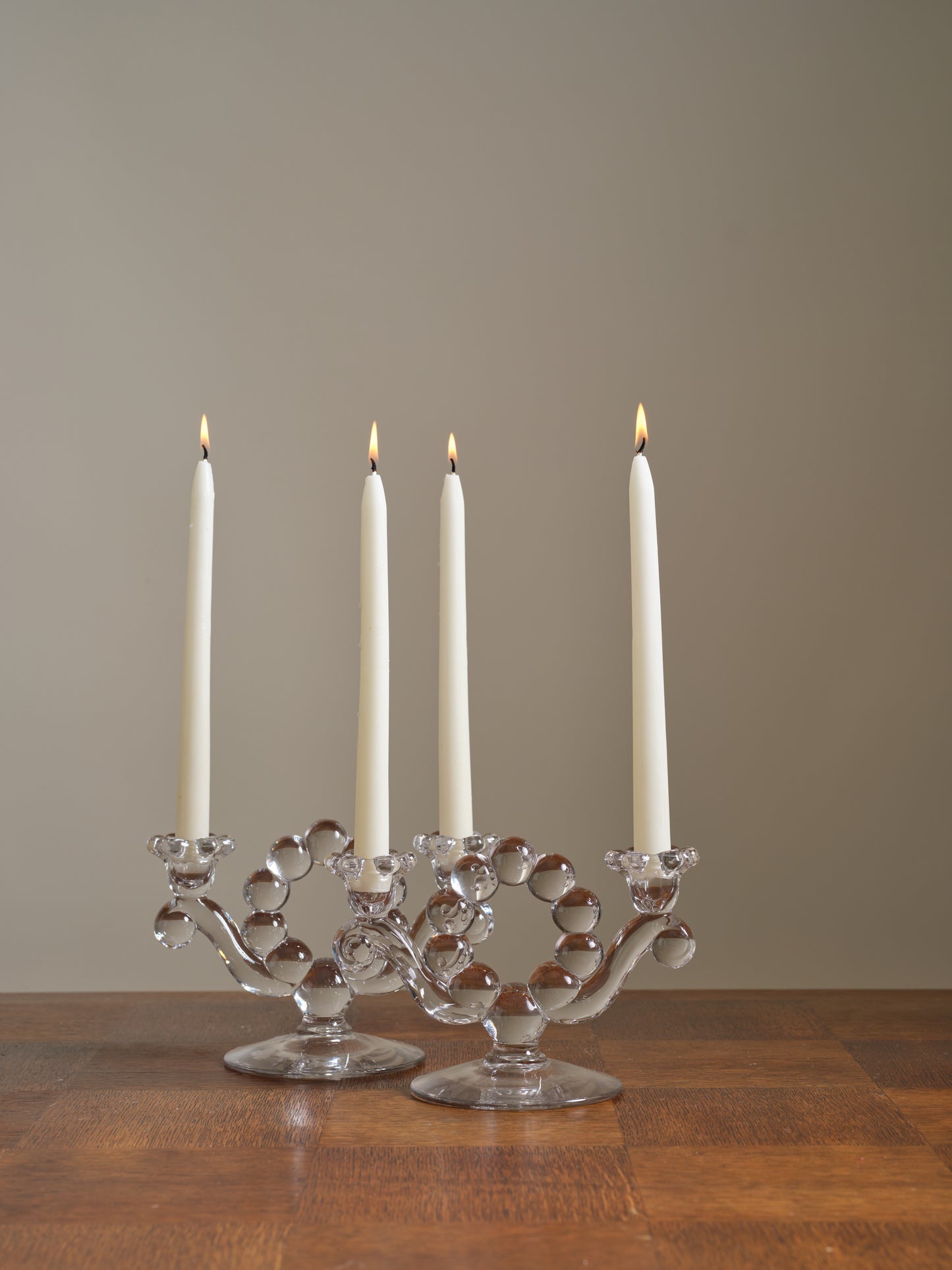Vintage Double Tapered Glass Candle Holders