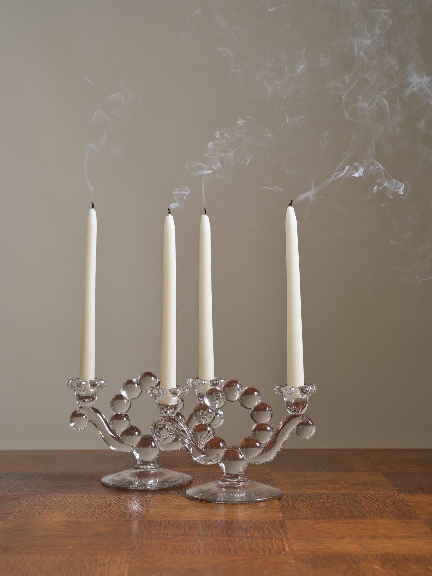 Vintage Double Tapered Glass Candle Holders