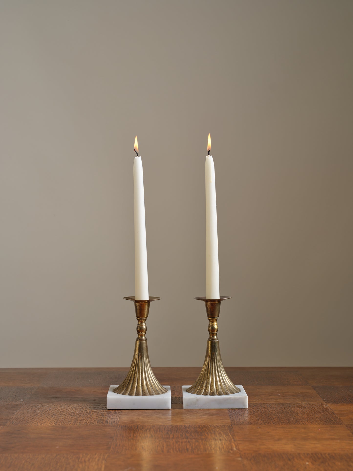 Brass and Marble Art Deco Candle Holders Set of 2