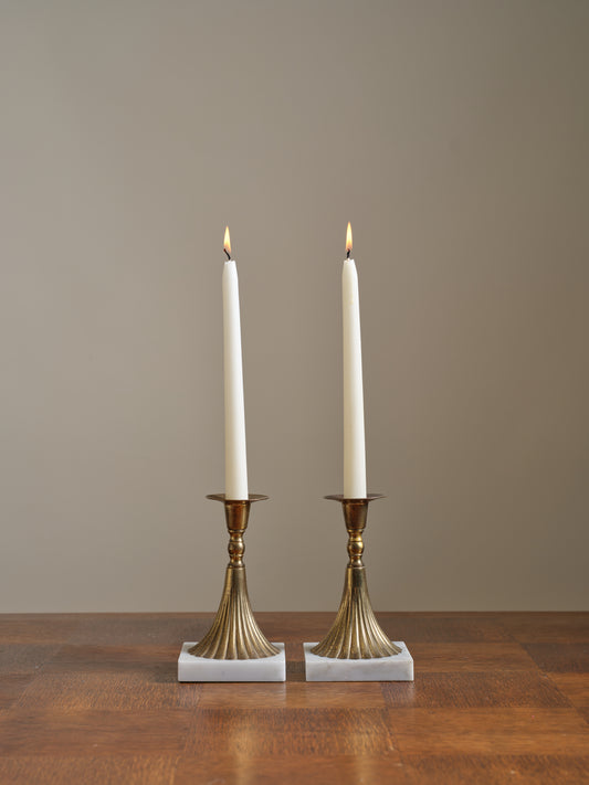 Brass and Marble Art Deco Candle Holders Set of 2