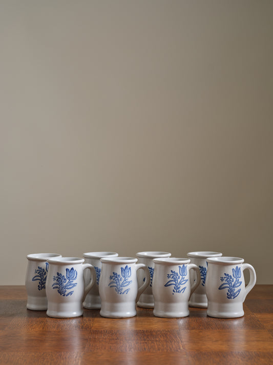 Vintage Blue Pottery Mugs Set of 8