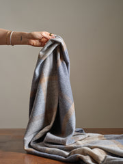 Merino Lambswool Throw Blanket in Beige and Gray