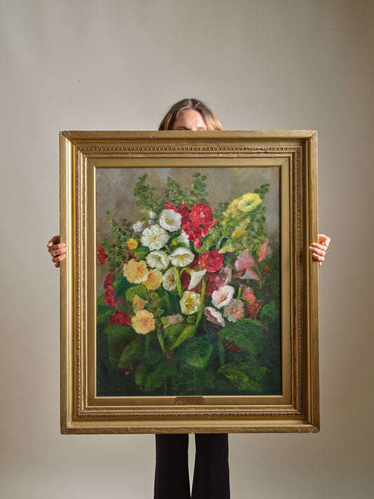 AMERICAN SCHOOL (19th Century,), Floral still life., Oil on canvas, 32" x 26". Framed 41" x 35"