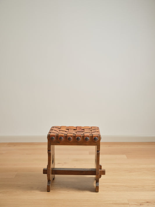 Vintage Woven Leather Stool