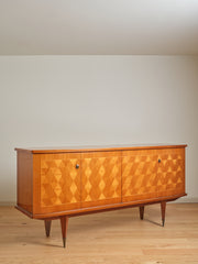 French Four-Door Sideboard with Parquetry Front and Sycamore Interior c. 1960
