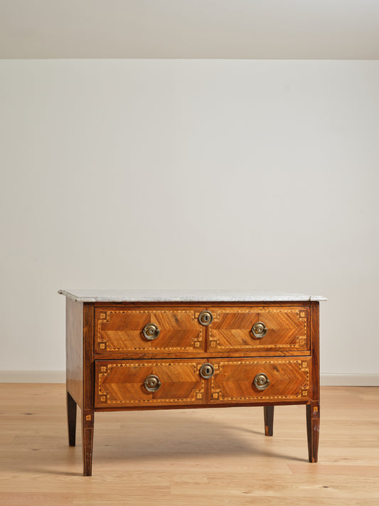 19TH C. ITALIAN ROSEWOOD & MARBLE PARQUETRY CHEST