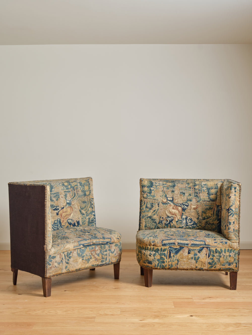 Set of Two Vintage Chairs with Late 19th Century Tapestry Fabric (On Hold)