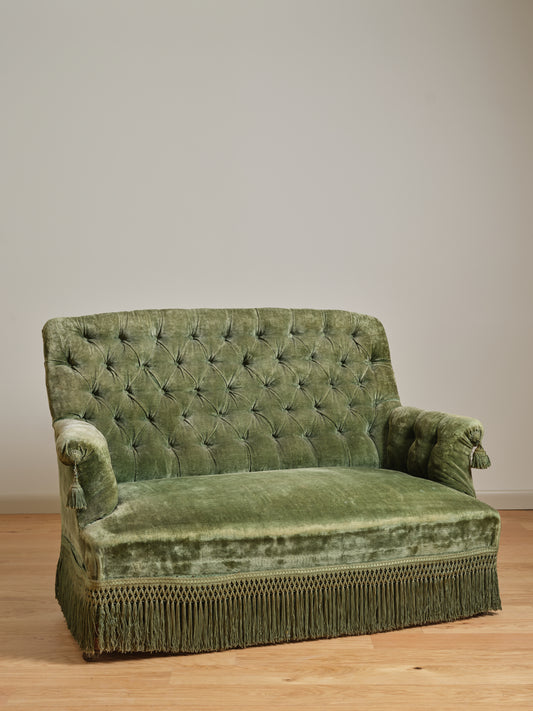 Vintage Green Fringe Sofa