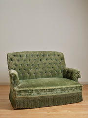 Vintage Green Fringe Velvet Sofa