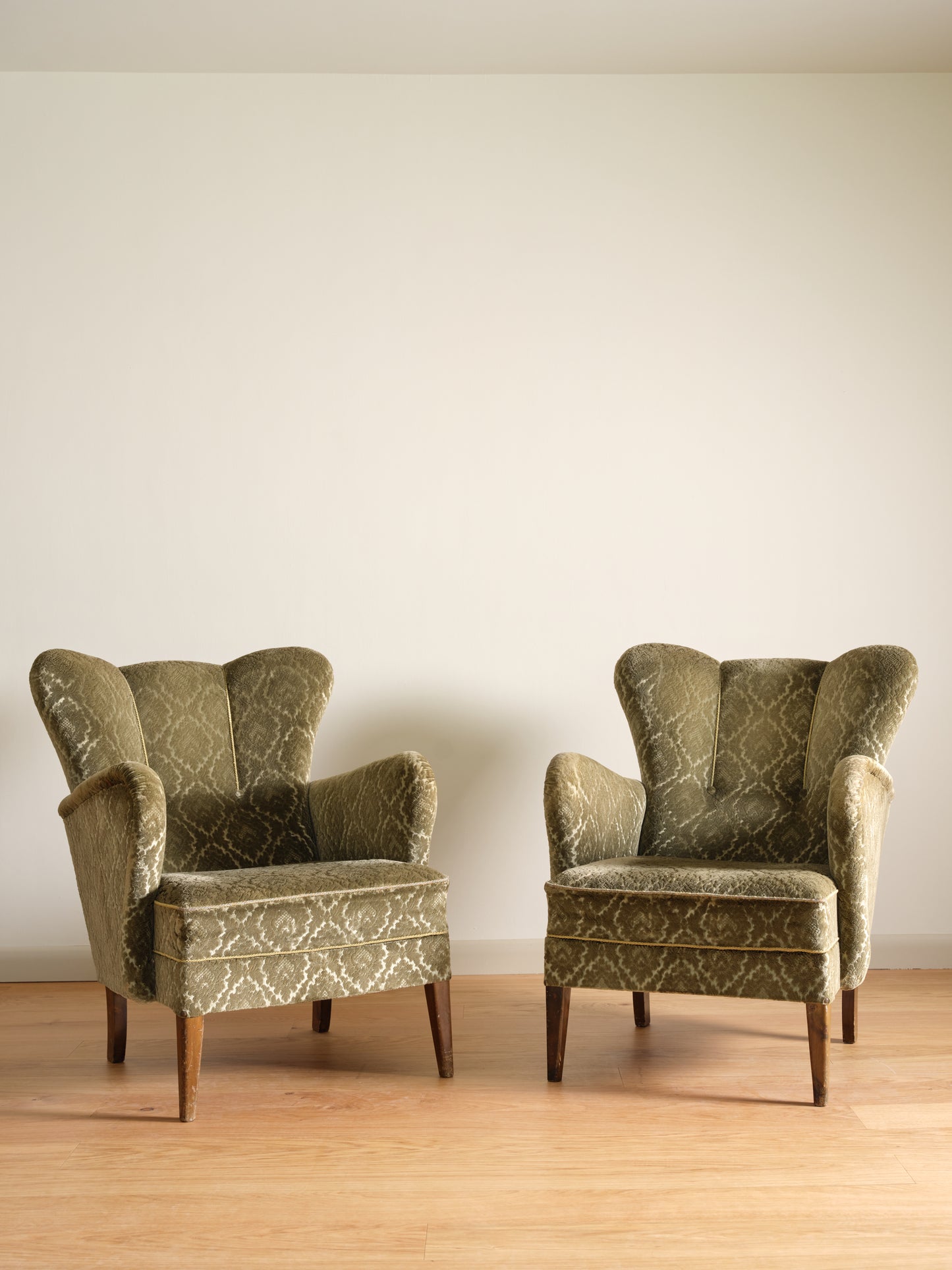 Pair of Swedish Mohair Wingback Lounge Chairs c. 1930s