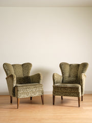Pair of Swedish Mohair Wingback Lounge Chairs c. 1930s