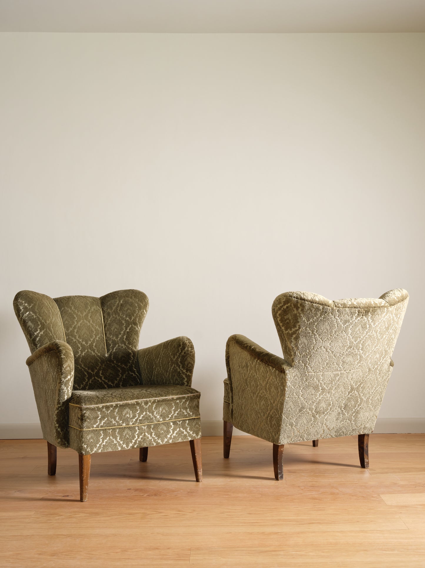 Pair of Swedish Mohair Wingback Lounge Chairs c. 1930s