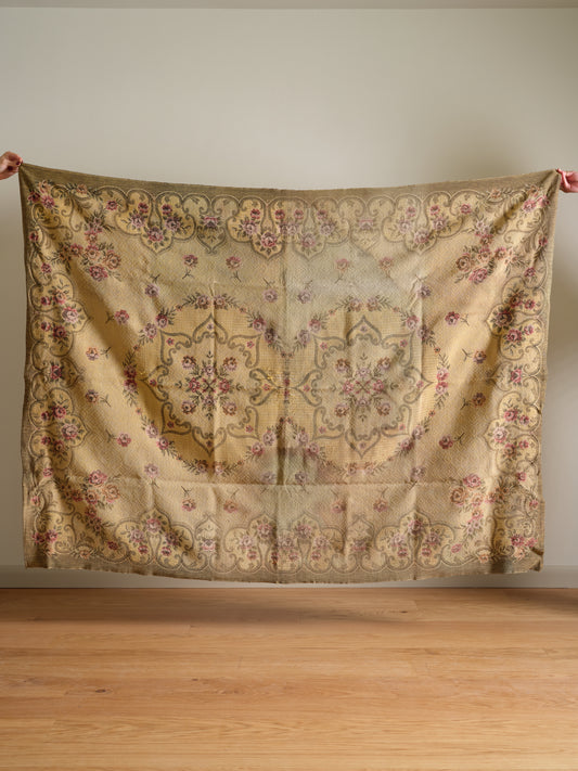 Vintage 1940s Gold and Pink Floral Tapestry