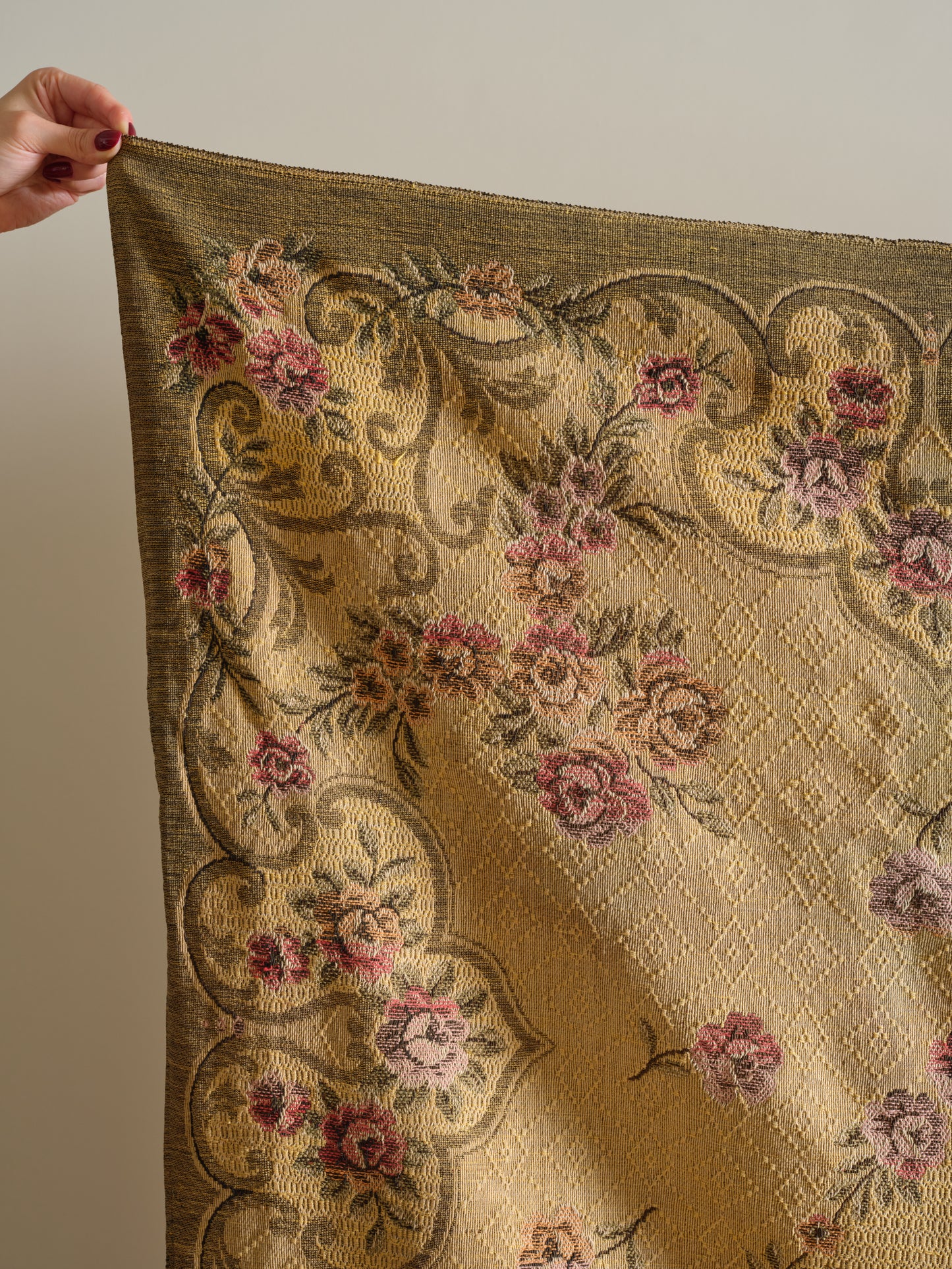 Vintage 1940s Gold and Pink Floral Tapestry