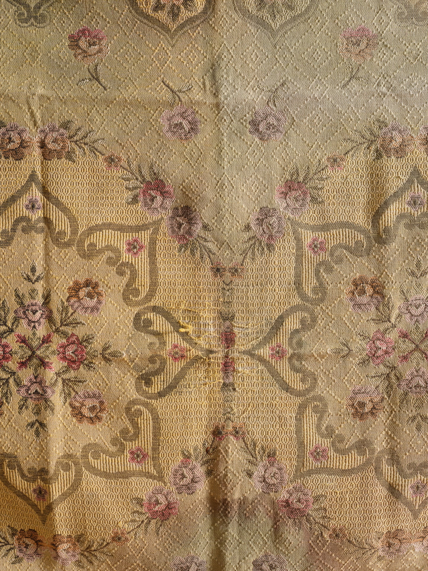 Vintage 1940s Gold and Pink Floral Tapestry