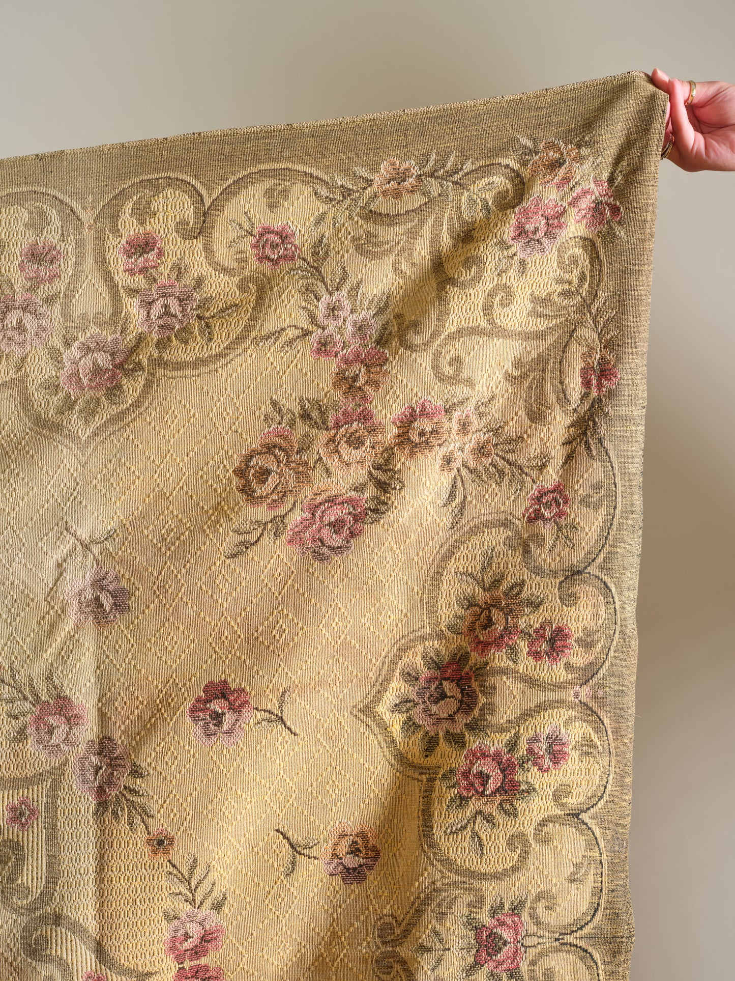 Vintage 1940s Gold and Pink Floral Tapestry