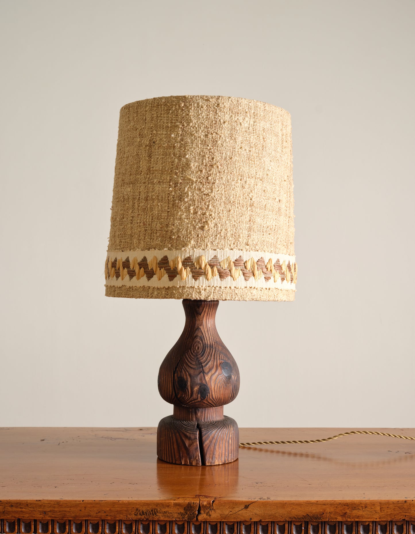 Vintage MCM Wood and Linen Table Lamp