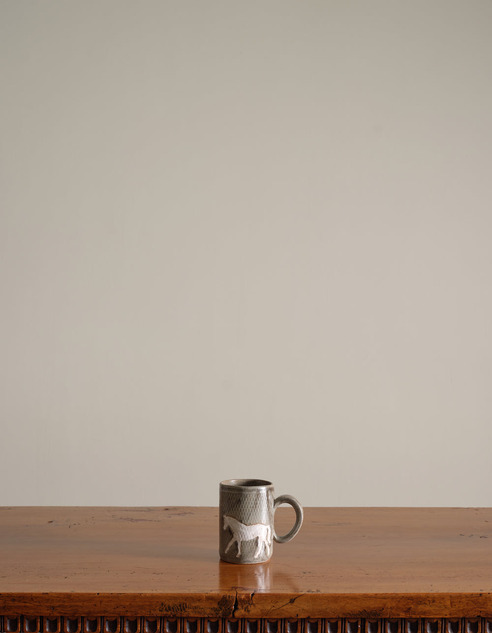 Handmade Ceramic Horse Mug in Gray with White Horse