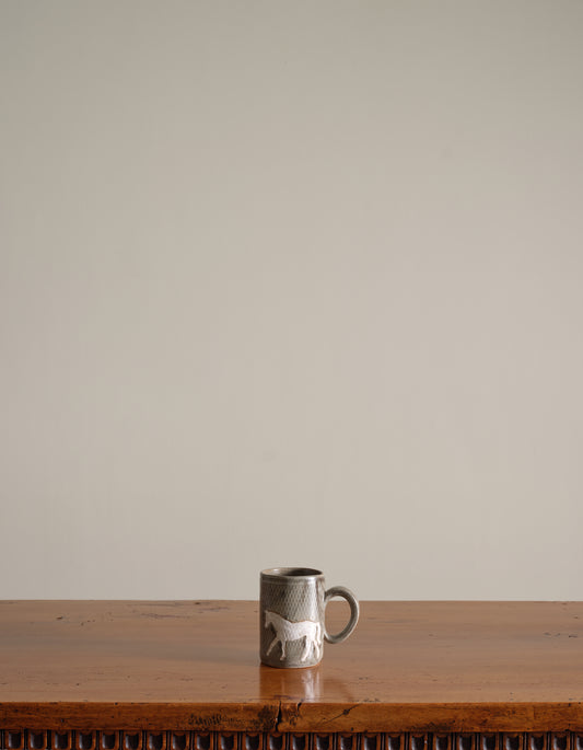 Handmade Ceramic Horse Mug in Gray with White Horse