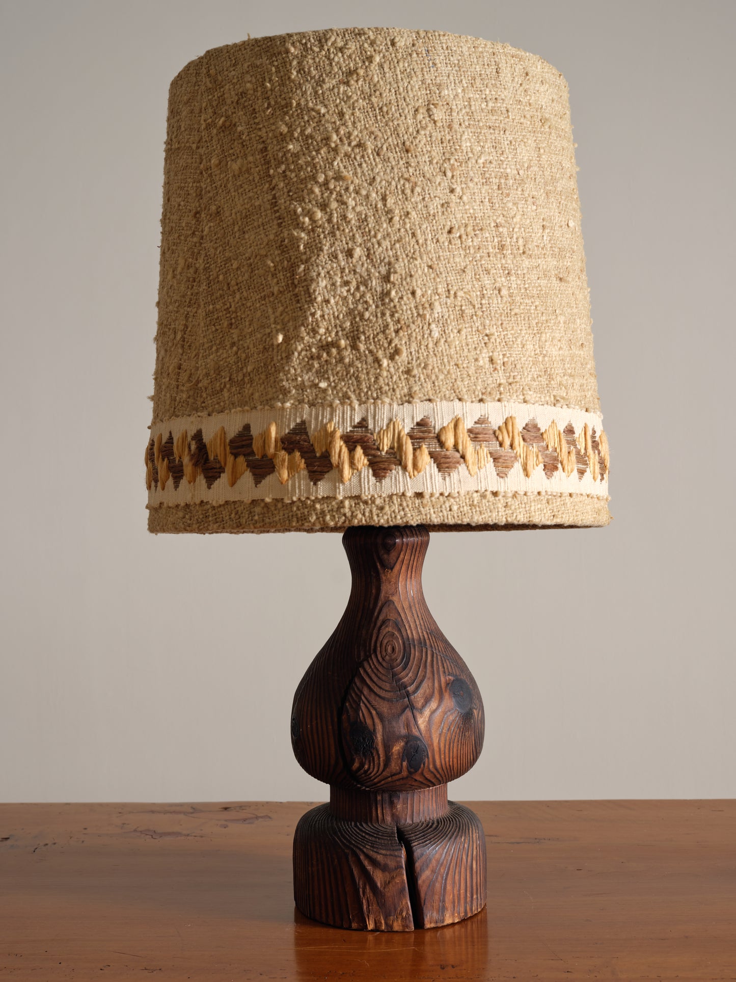 Vintage MCM Wood and Linen Table Lamp