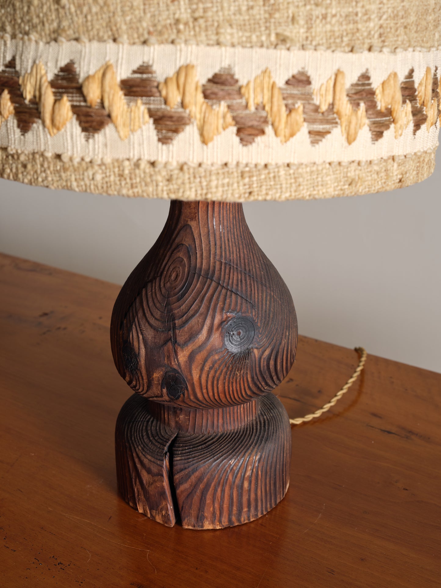 Vintage MCM Wood and Linen Table Lamp