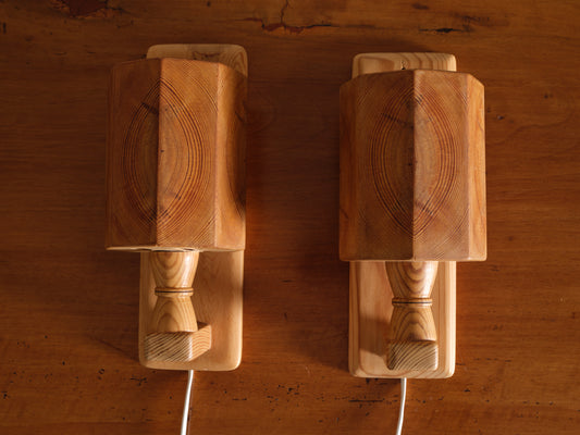 Set of Two Vintage Wooden Wall Sconces