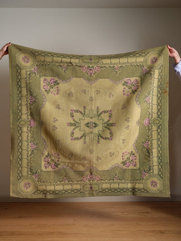 Vintage 1940s Green and Pink Floral Tapestry