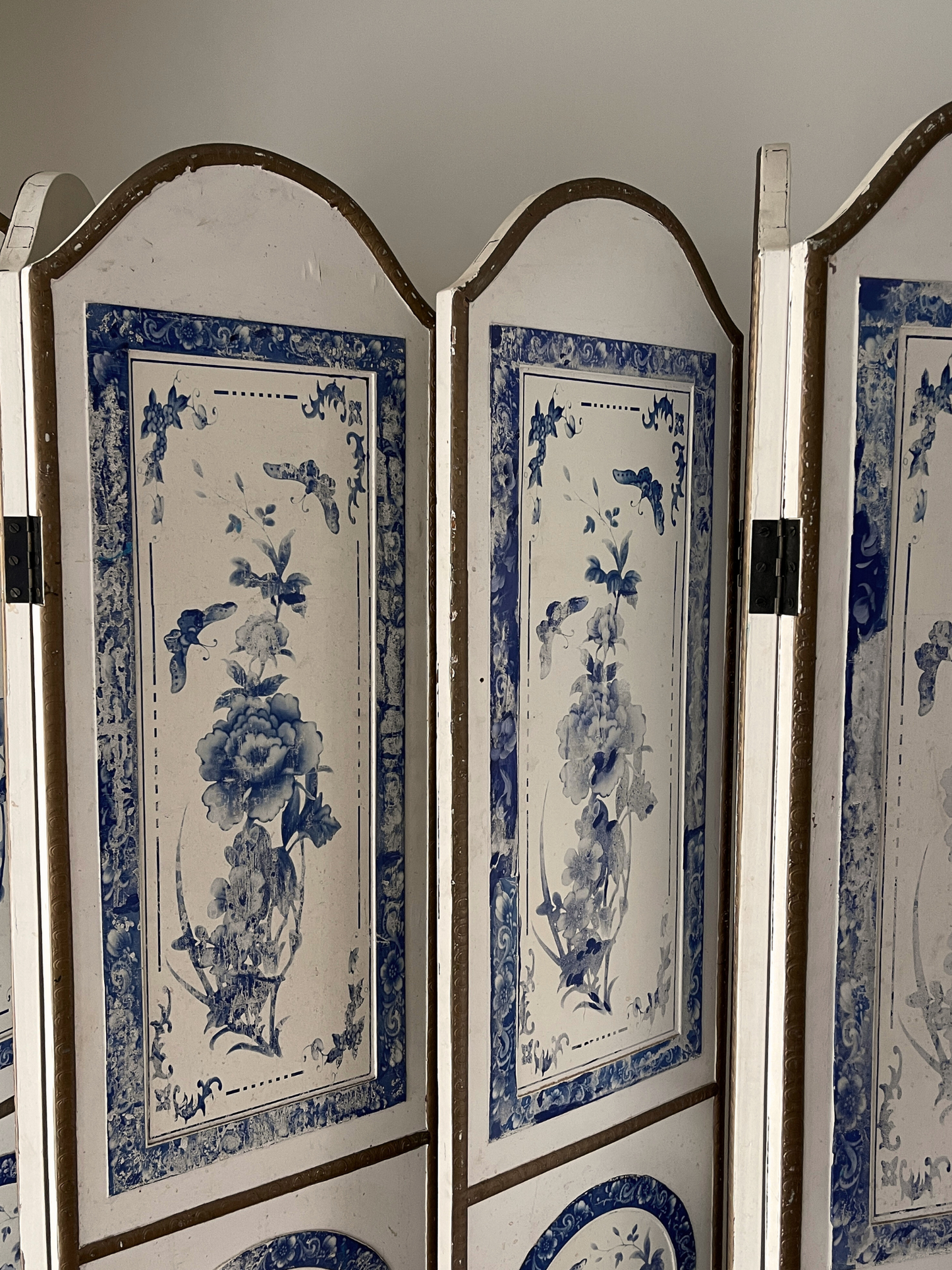 Pair of Vintage Italian Blue and White Floral Room Divider Screens