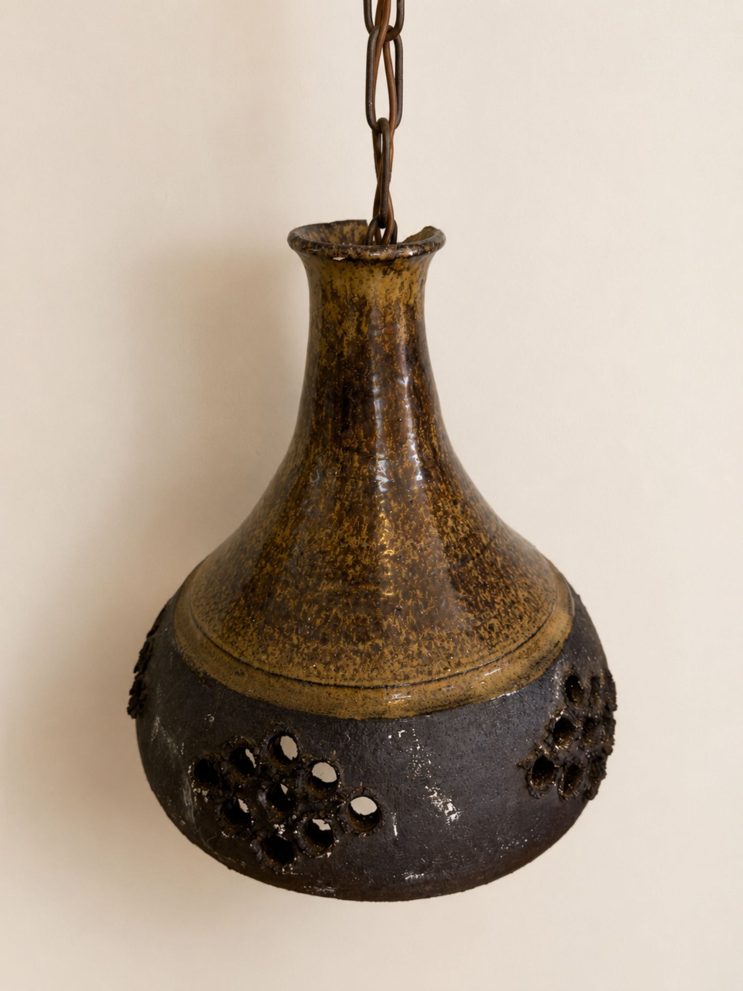 Vintage Danish Brutalist Ceramic Pendant Light, Tall Neck Form