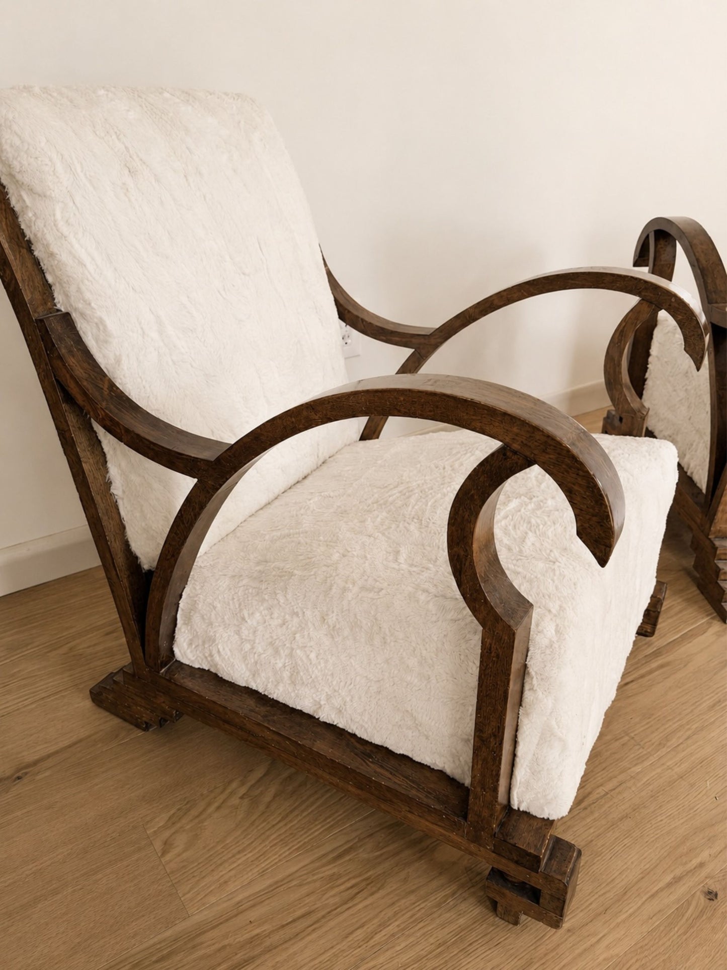 Pair of Vintage Art Deco Shearling Armchairs