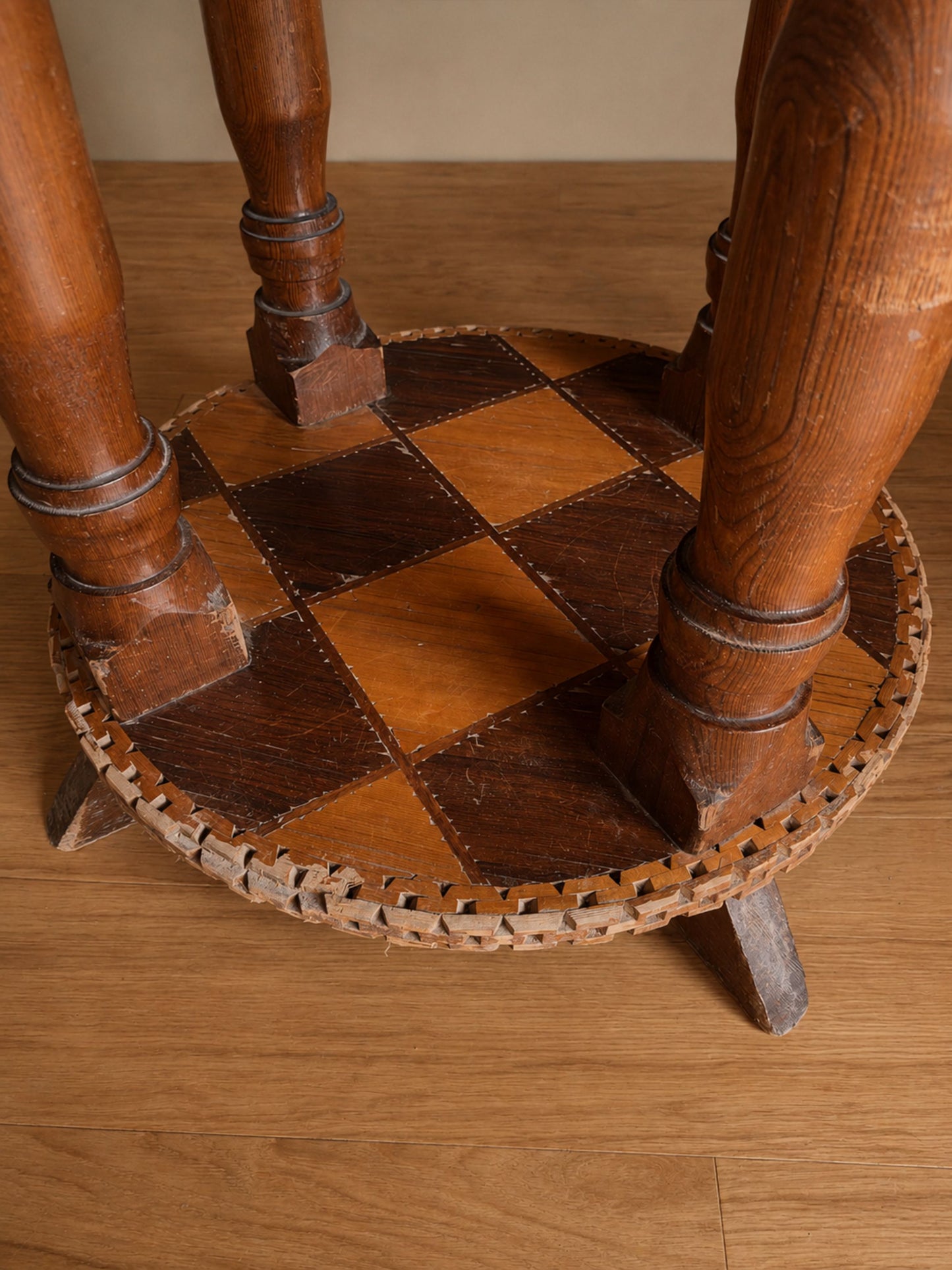 1930s American Folk Art Woven-Look Chessboard Center Table