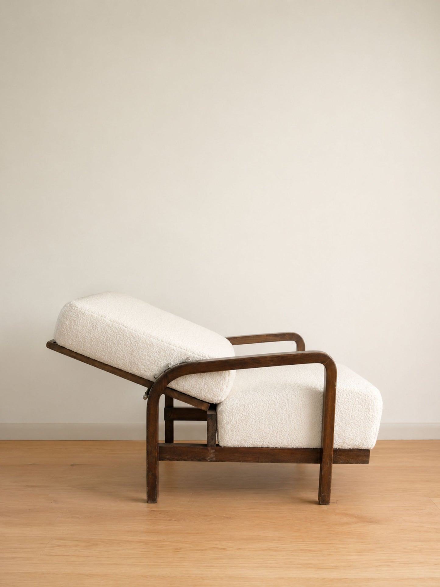 Pair of 1930s Czech Art Deco Reclining Armchairs in Cream Bouclé